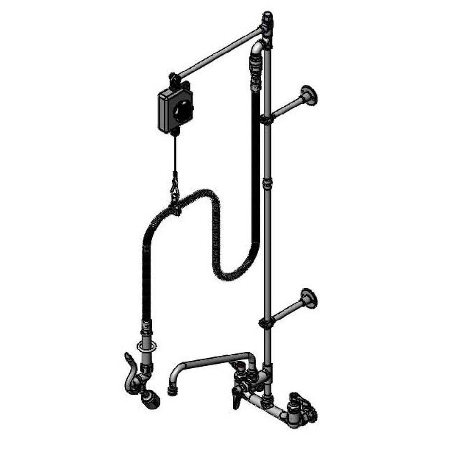 T&S Pre-Rinse:8"c/c Wall Mount,Add-on-Faucet,Balancer Arm,Low-Flow Spray Valve