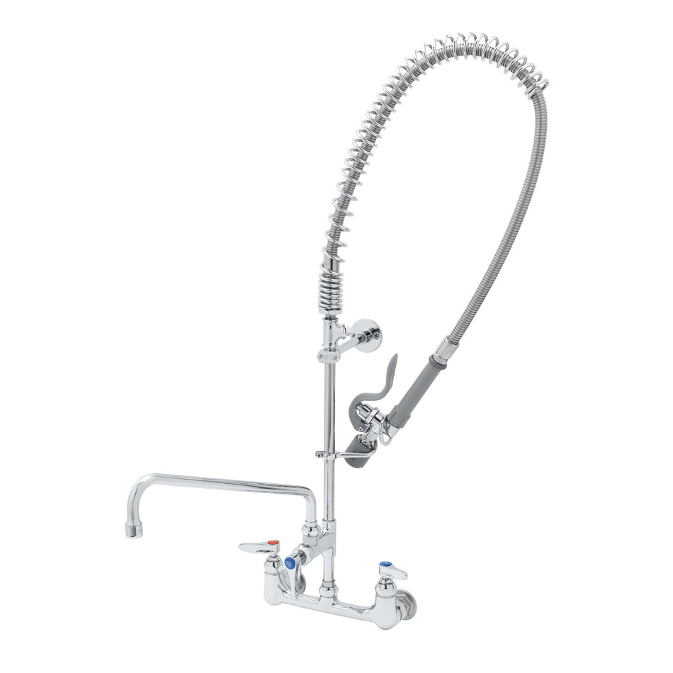 T&S Pre-Rinse: 8" Wall Mount, Ceramas, Add-On Faucet with 14" Swing Nozzle, 6" Wall Bracket, B-TEE-RGD, 44" SS Flex Hose with B-0107-C Spray Valve