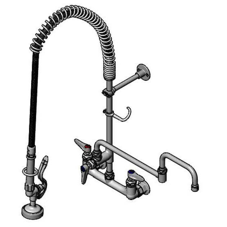 Pre-Rinse: 8" Wall Mount, Ceramas, Add-On Faucet with 18" Double-Joint Nozzle & 2.2 gpm Aerator, 6" Wall Bracket, 44" SS Hose with B-0107 Spray Valve