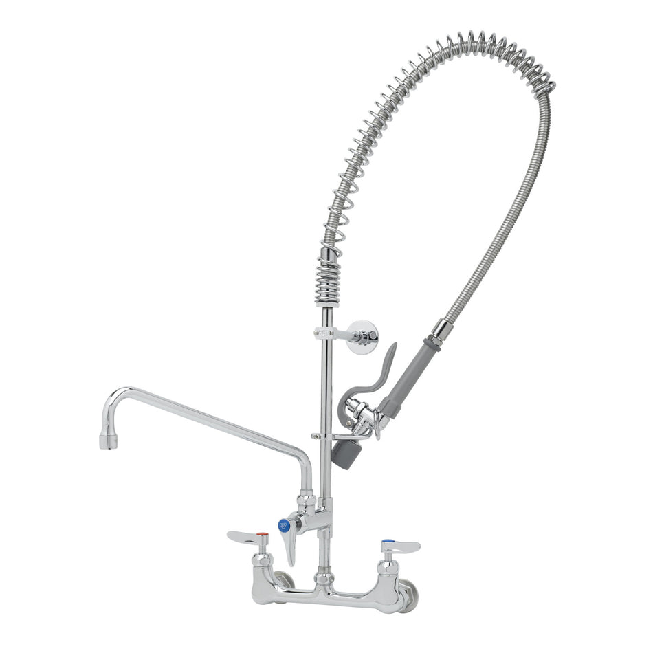 T&S Pre-Rinse: 8" Wall Mount, Ceramas, Add-On Faucet with 14" Swing Nozzle, 6" Wall Bracket, 44" SS Flex Hose with B-0107-C Spray Valve