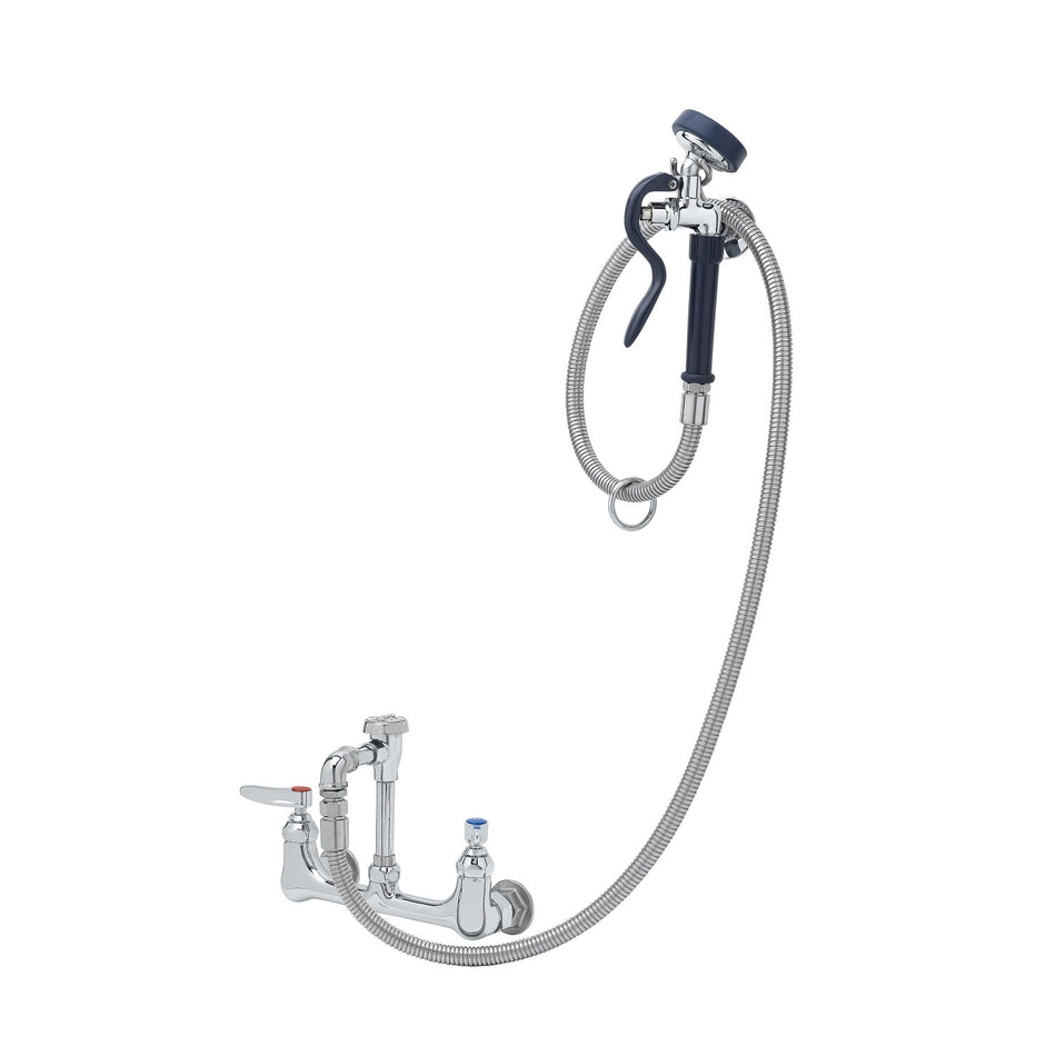 8" Wall Mount Faucet w/ B-0968, EB-0072-H Flex Hose w/ EB-0107-035 Spray Valve & B-0166 Wall Hook
