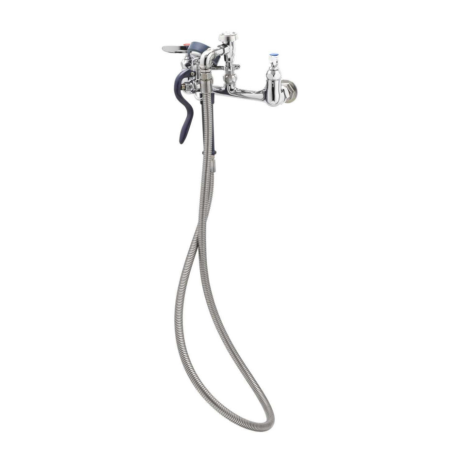 Spray Assembly, 8" Wall Mount Base Faucet, VB Outlet, Angled Spray Valve, 68" Flex SS Hose