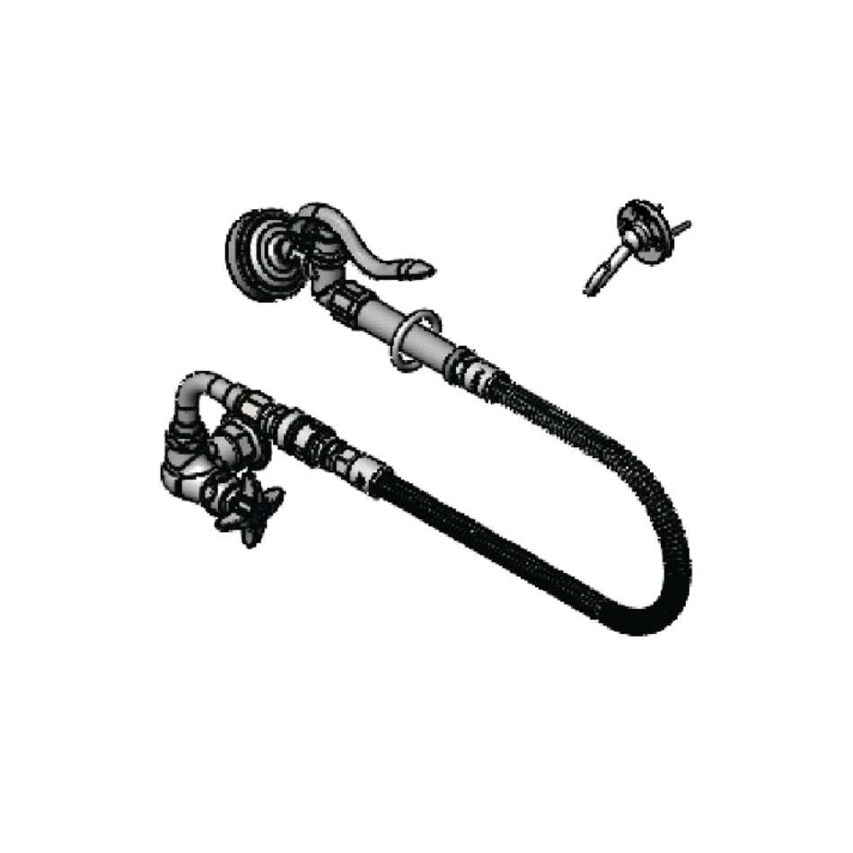 Faucet with Sprayer Assembly, Wall Mount, Single Hole Single Temp Control, 90 Degree Swivel Adapter, Vacuum Breaker, 1.15 GPM Angled Spray Valve w/ 32" Flexible Stainless Steel Hose