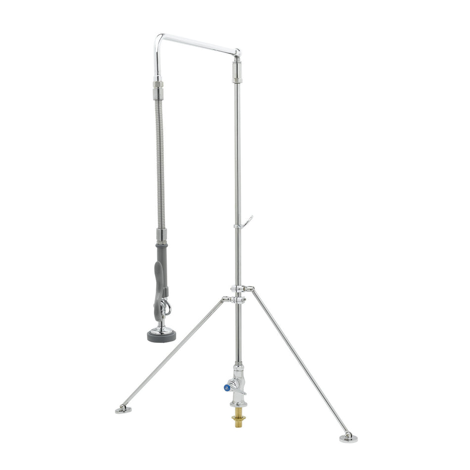 T&S Pre-Rinse: 18" Overhead Swivel Arm, Single Hole Base, Single Temperature, Bi-Pod Support Rod Assembly