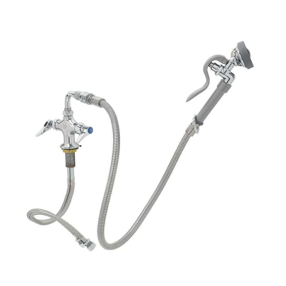 Single Hole Deck Mount Mixing Faucet, QT Eterna Cartridges w/ Spring Checks, 3/8" NPT Vacuum Breaker, 44" Hose, 1.15 GPM Sray Valve & 1/" NPSM Male Inlets