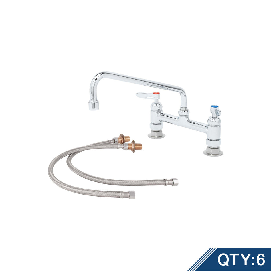 Master Pack (6) B-0221-CR-KIT, Double Pantry Faucet, Deck Mount, 8" Centers, 12" Swing Nozzle, Cerama Cartridges w/ Inlet Kit