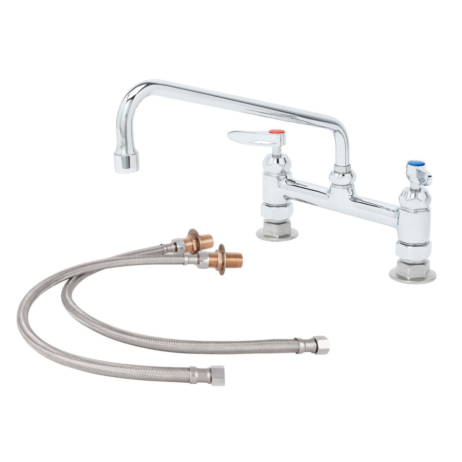 Double Pantry Faucet, Deck Mount, 8" Centers, 12" Swing Nozzle, Cerama Cartridges w/ Inlet Kit