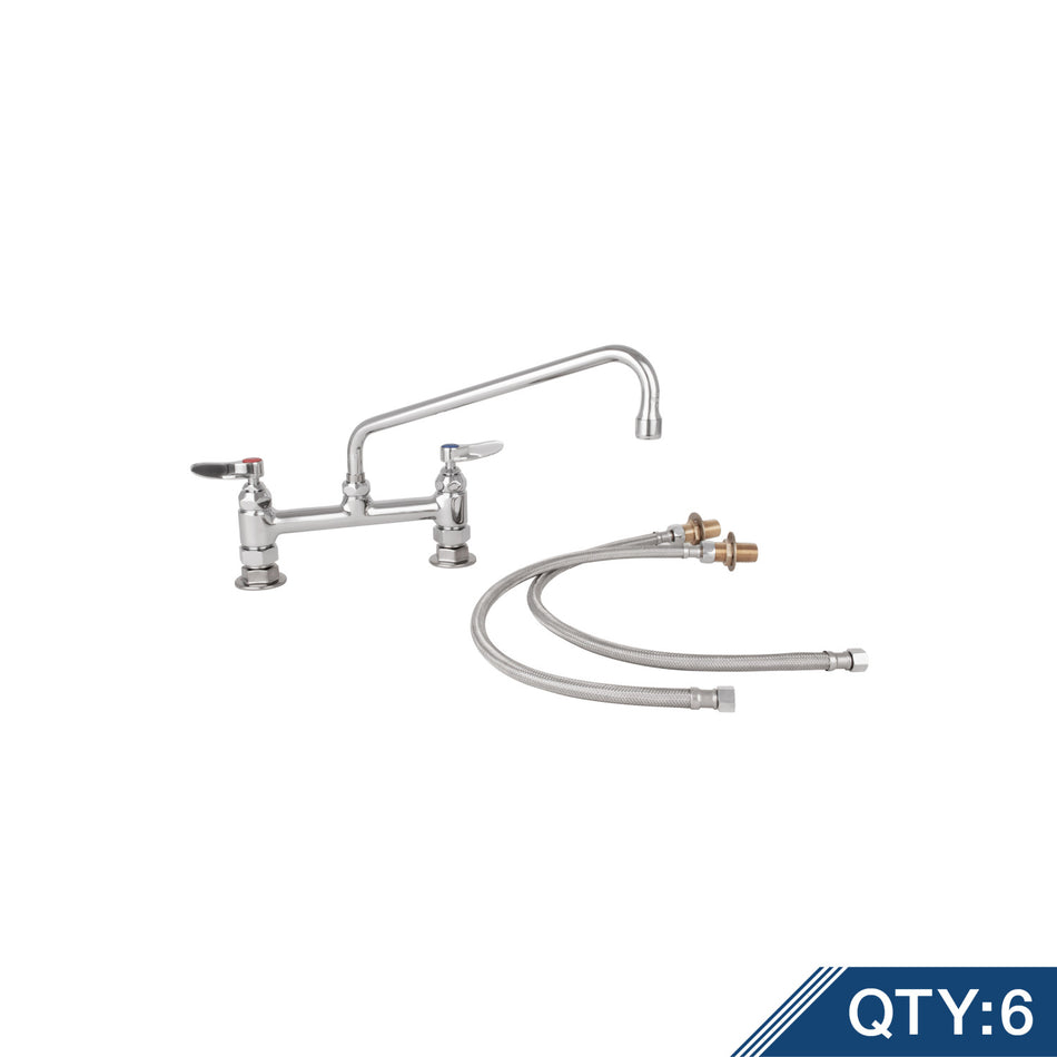 Master Pack (6) B-0221-KIT-M6, Double Pantry Faucet, Deck Mount, 8" Centers, 12" Swing Nozzle (062X), Lever Handles w/ Inlet Kit