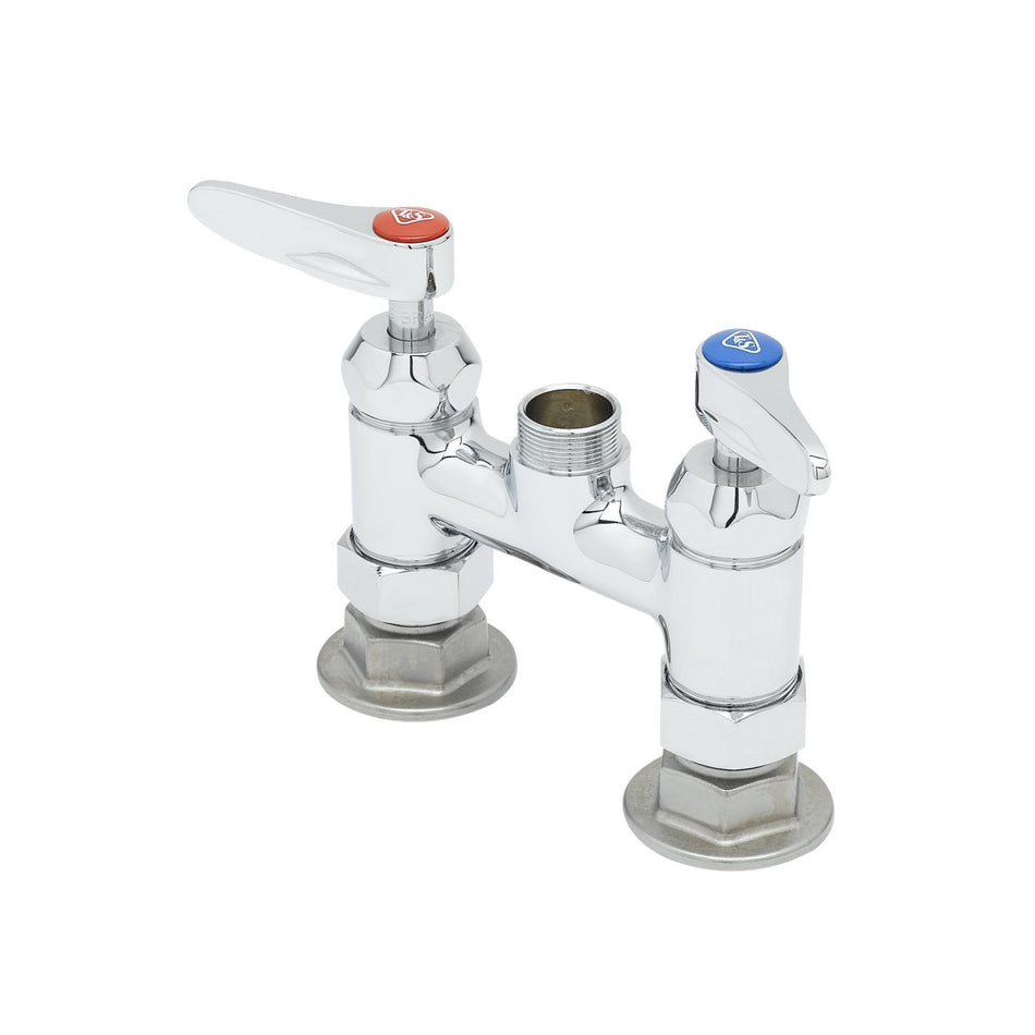4" c/c Deck Mount Faucet w/ Ceramas, Lever Handles & 1/2" NPT Female Inlets, Less Nozzle