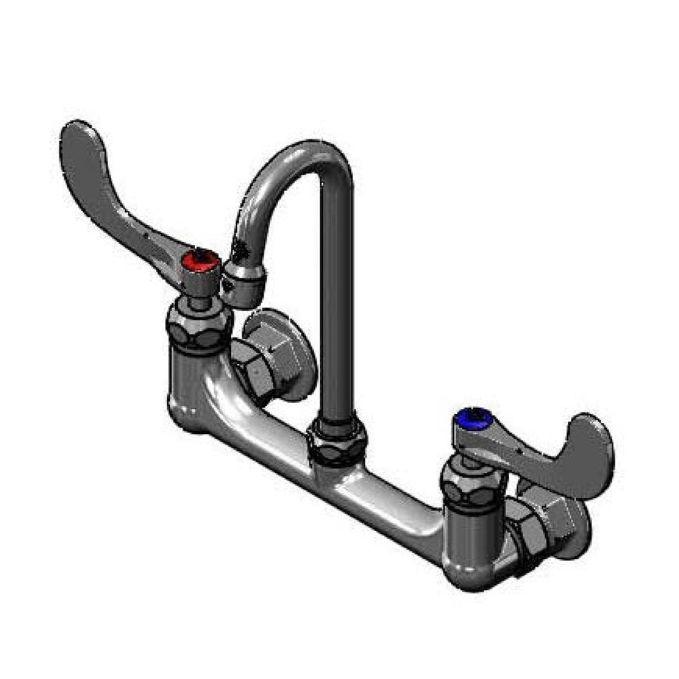 Faucet, 8" Wall Mount, 1/2" NPT Female Inlets, Ceramas, 4" Wrist-Action Handles & 132X-AER Swivel Gooseneck w/ Aerator