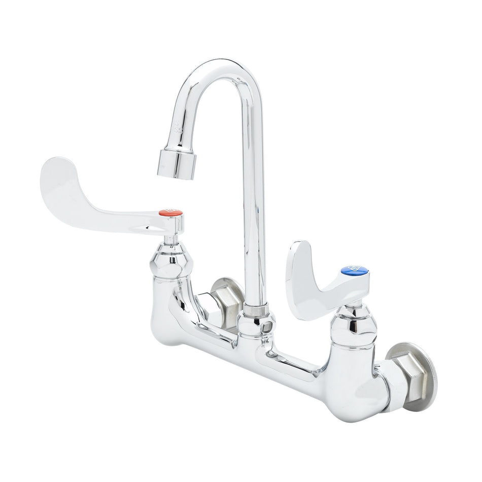 8" c/c Wall Mount Faucet, 4" Wrist Handles, Swivel Gooseneck, VR Aerator & B-0230-K