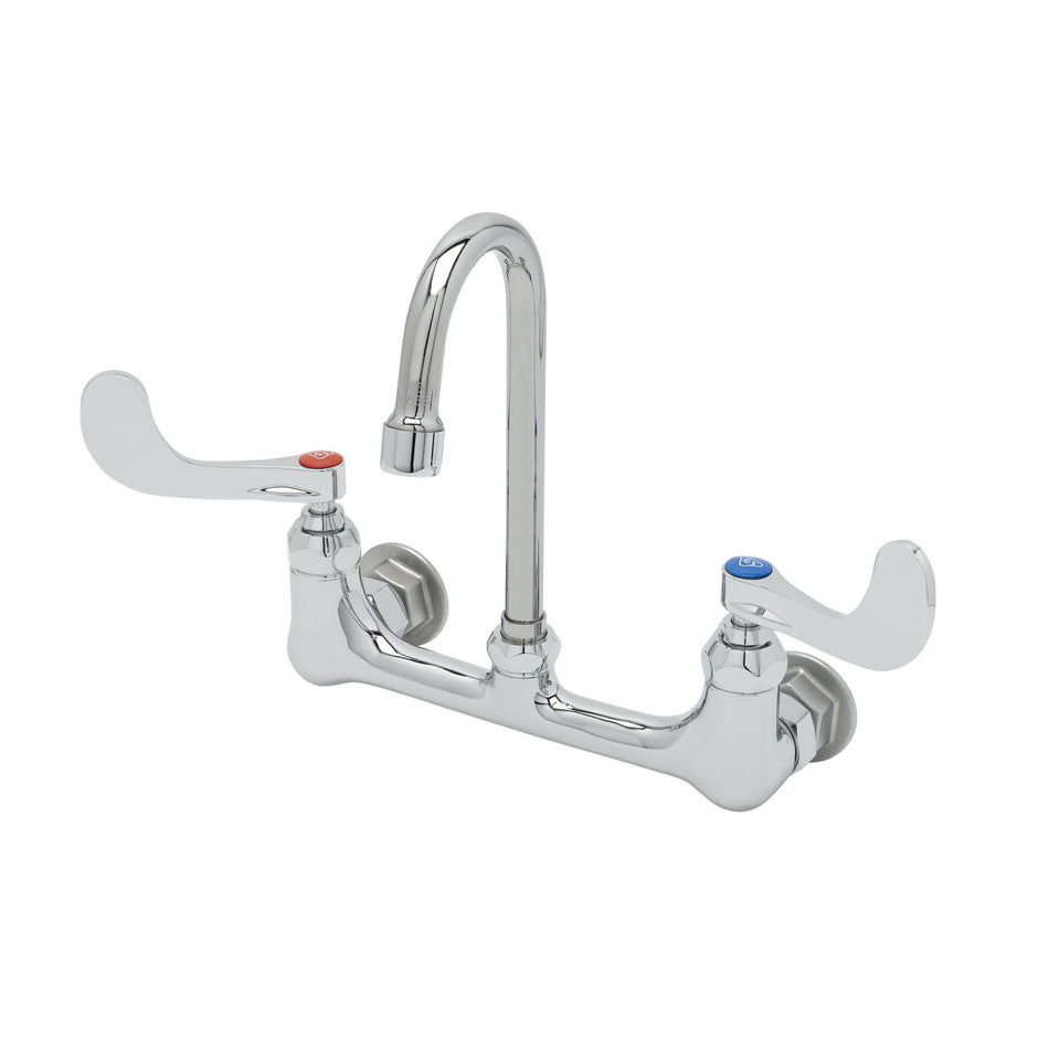 8" Double Pantry Faucet, Wall Mount, Eternas, Gooseneck, 1.5 GPM Aerator, 4" Wrist Handles
