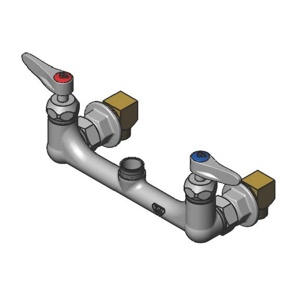 Double Pantry Faucet, 8" Wall Mount, CV-Cerama Cartridges, Lever Handles, Less Nozzle w/ Installation Kit