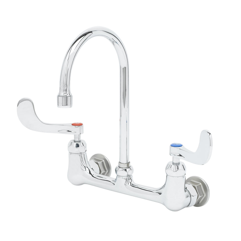 T&S B-0230-CR-WH4 Splash Mount Faucet - 5 3/4" Swivel Gooseneck Spout, 8" Centers
