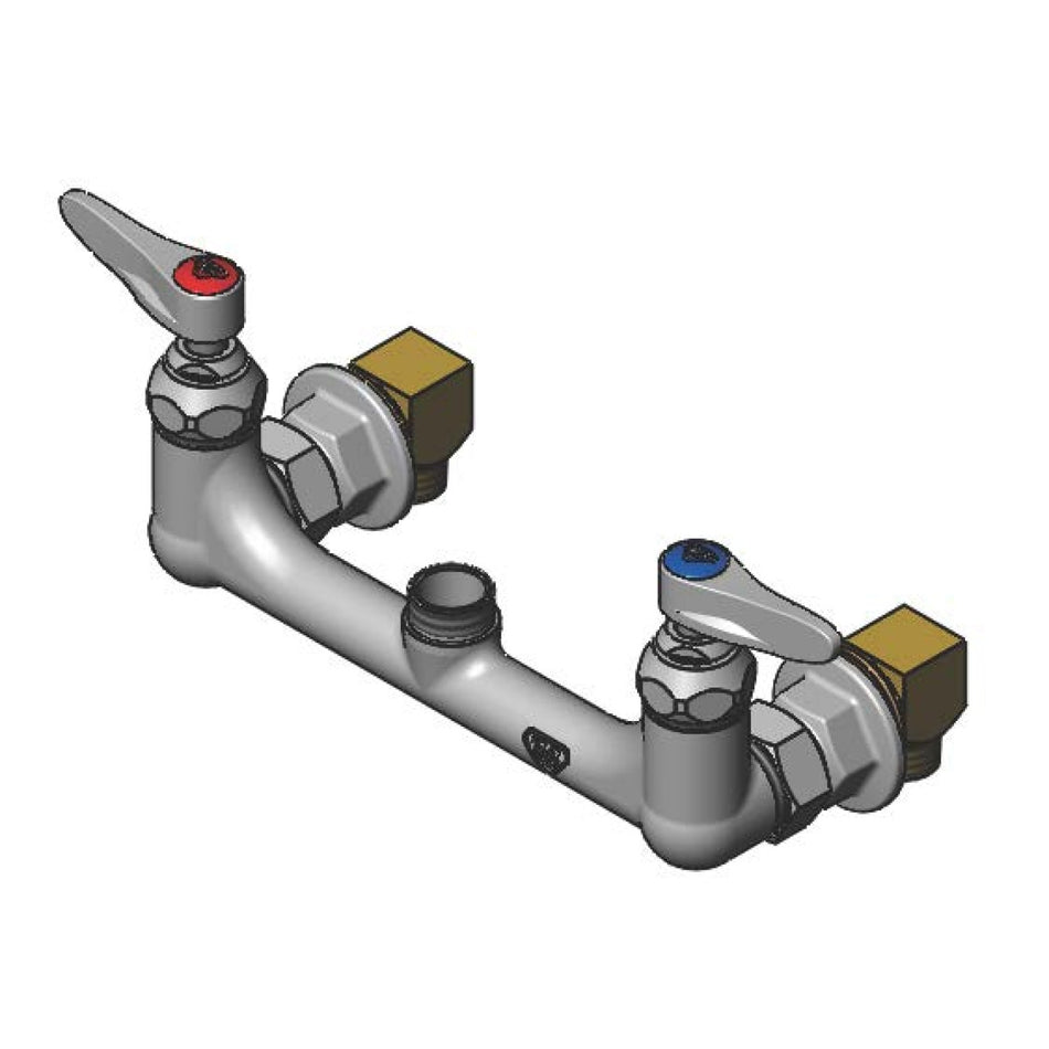 Double Pantry Faucet, 8" Wall Mount, SC-Eterna Cartridges, Lever Handles, Less Nozzle w/ Installation Kit