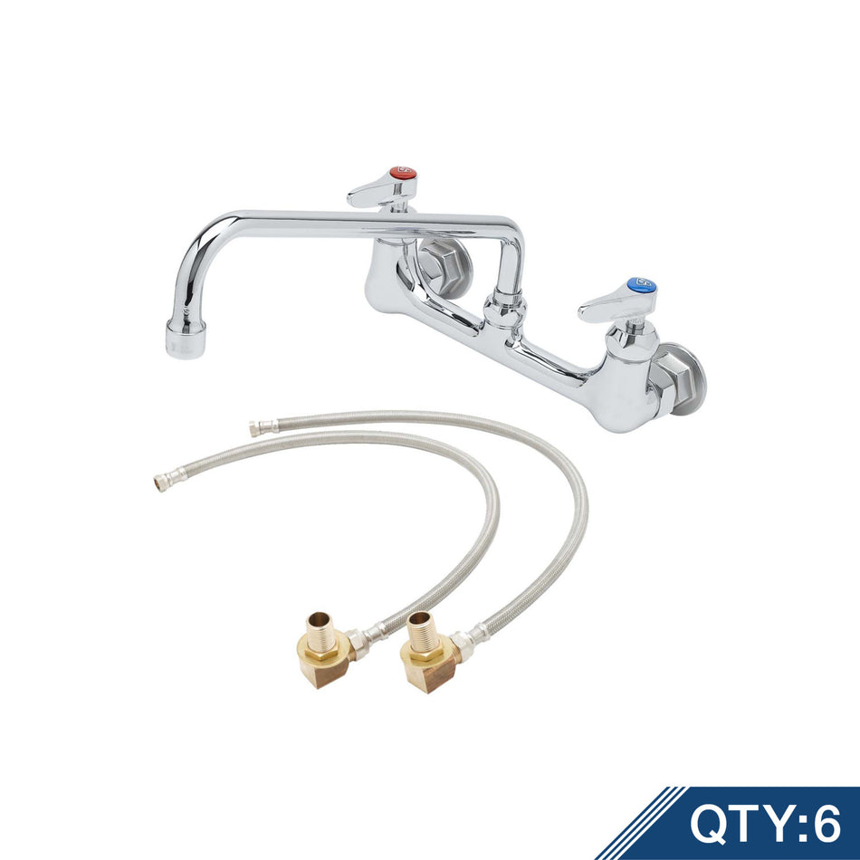 Master Pack (6) B-0231-CR-KIT, 8" Wall Mount Base Faucet, 1/2"NPT Male Inlets, Ceramic Cartridges, 12" Swing Nozzle & Short El Installation Kit