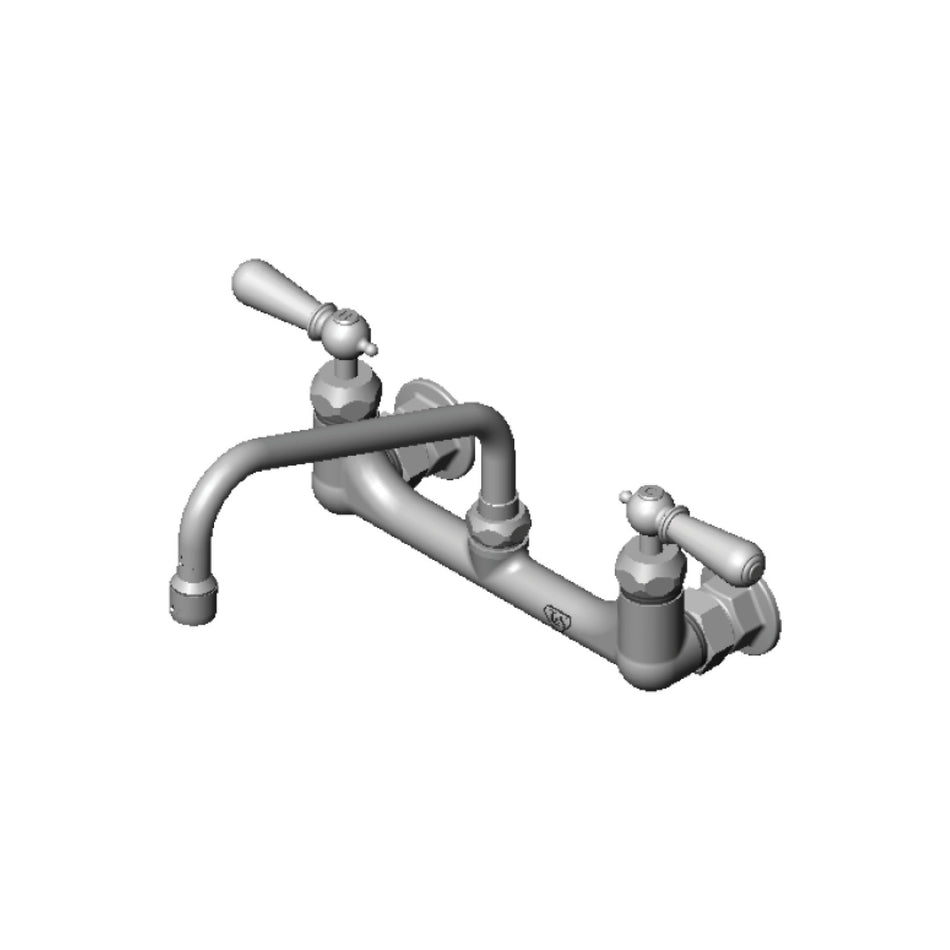 8" Double Pantry Wall Mount Faucet, Ceramas w/ Check Valves, Club Handles, 8" Swing Nozzle w/ 1.5 GPM Aerator