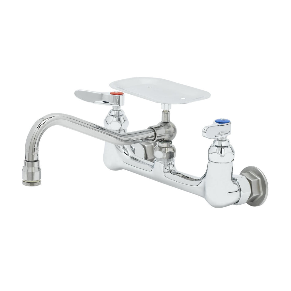 Double Pantry Faucet, Wall Mount, 8" Centers, 8" Swing Nozzle with Soap Dish