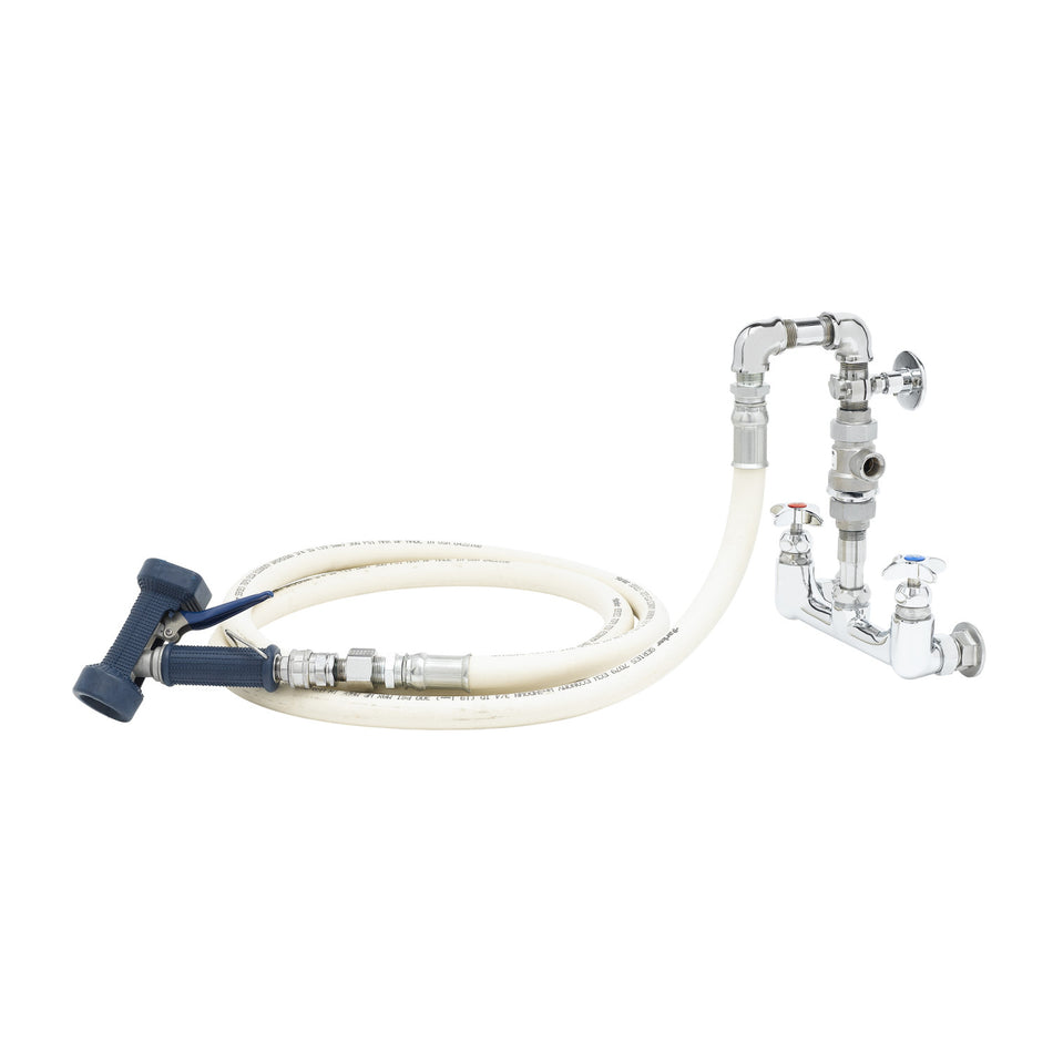 Washdown Station: 8" Wall Mount Faucet, VB, 10' Creamery Hose, Quick-Disconnect, Water Gun
