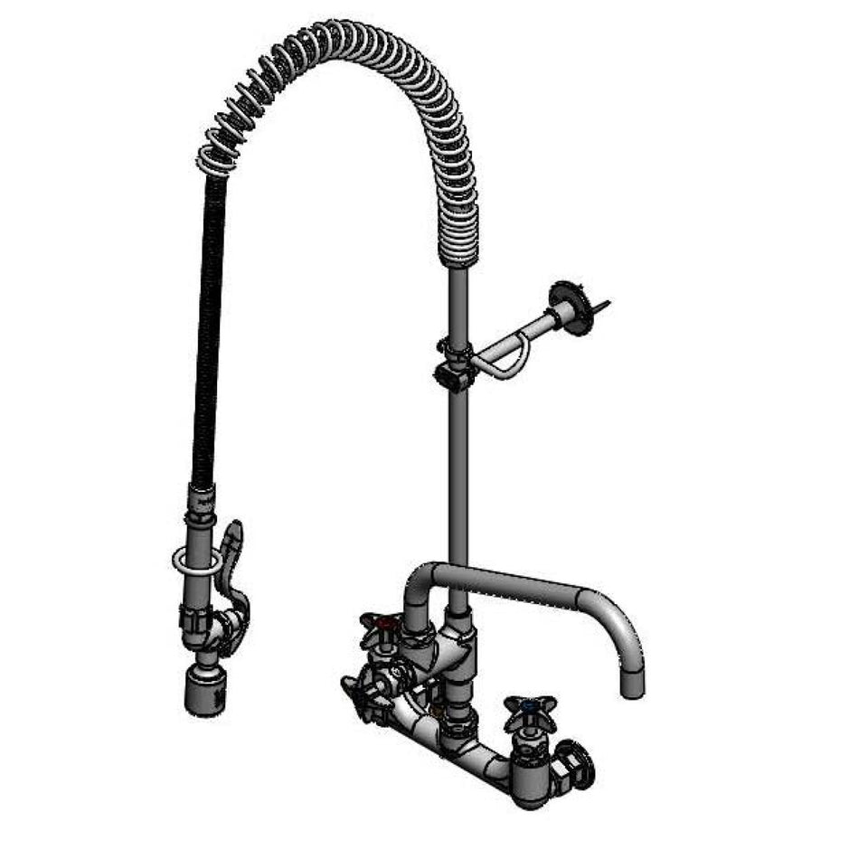 T&S Big-Flow Pre-Rinse Unit, 8" Wall Mount, 12" Add-On Faucet, B-0107-C Spray Valve, Inlet Kit
