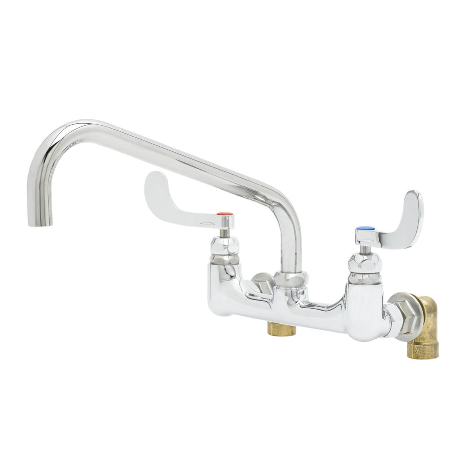 Big-Flo Mixing Faucet, 8" Wall Mount, 12" Nozzle, 4" Wrist-Action Handles, Inlet Elbows