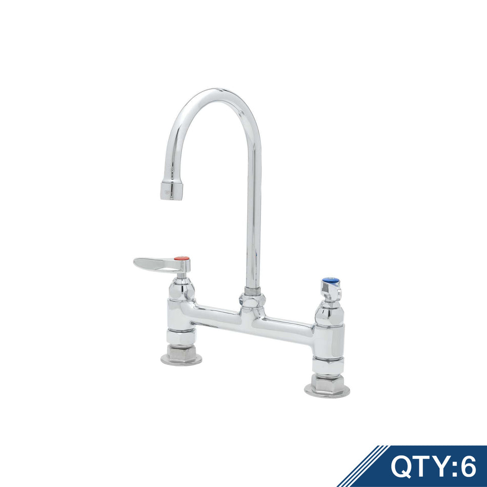 Double Pantry Faucet, Deck Mount, 8" Centers, Rigid Gooseneck, Lever Handles (Qty. 6)