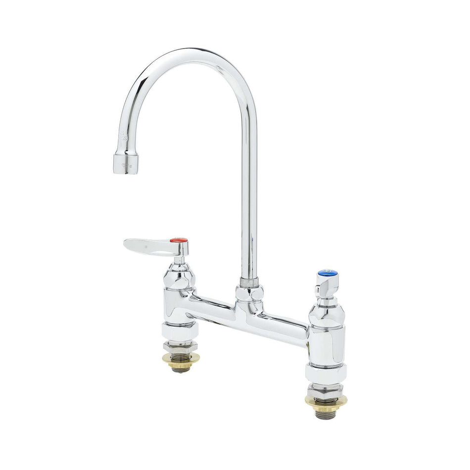 Double Pantry Faucet, Deck Mount, 8" Centers, Swivel Gooseneck, Lever Handles, CC Inlets