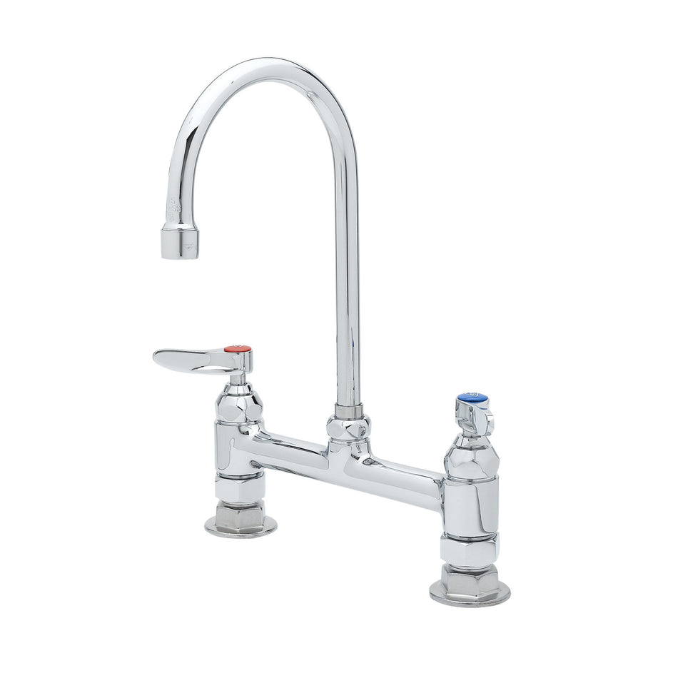 8" c/c Double Pantry Faucet, Deck Mount, Swivel Gooseneck, Lever Handles & B-0425 Supply KIT