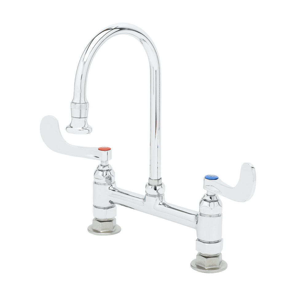 8" Deck Mount Mixing Faucet, Swivel/Rigid Gooseneck w/2.2 GPM Rosespray, 4" Wrist Handles