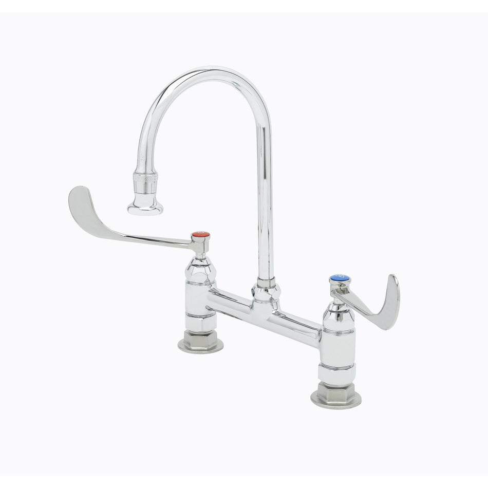 8" Deck Mount Medical Faucet, Swivel/Rigid Gooseneck w/2.2 GPM Rosespray, 6" Wrist Handles