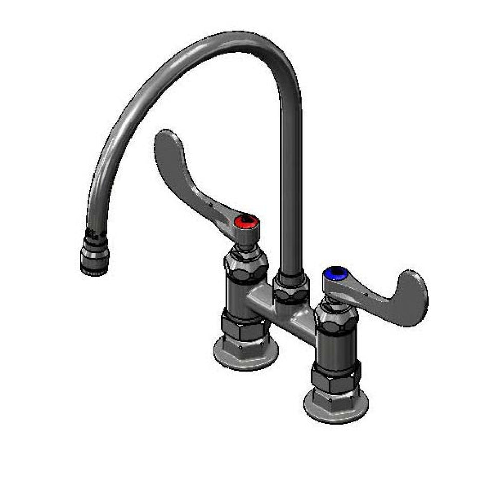 4" c/c DECK MOUNTED SURGICAL FAUCET, 135X GOOSENECK, 4" WRIST ACTION HANDLES