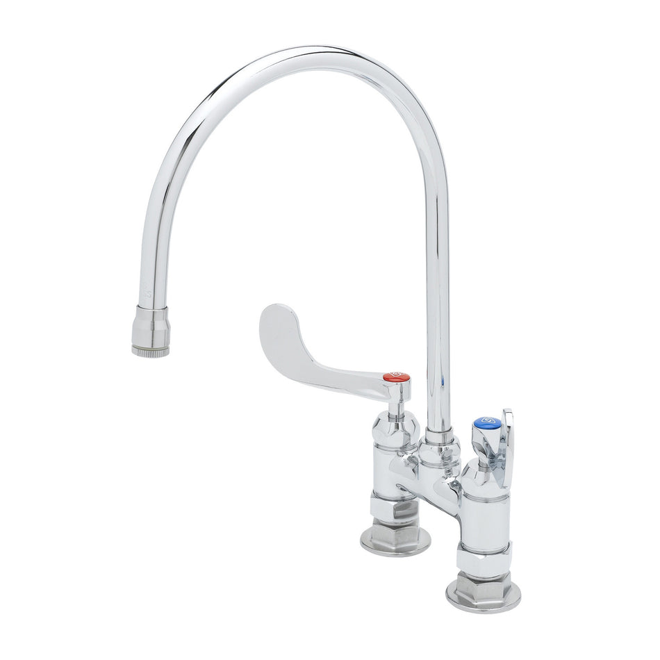 Double Pantry Faucet, 4" Deck Mount, Ceramas, 134X Swivel Gooseneck, 4" Wrist Handles