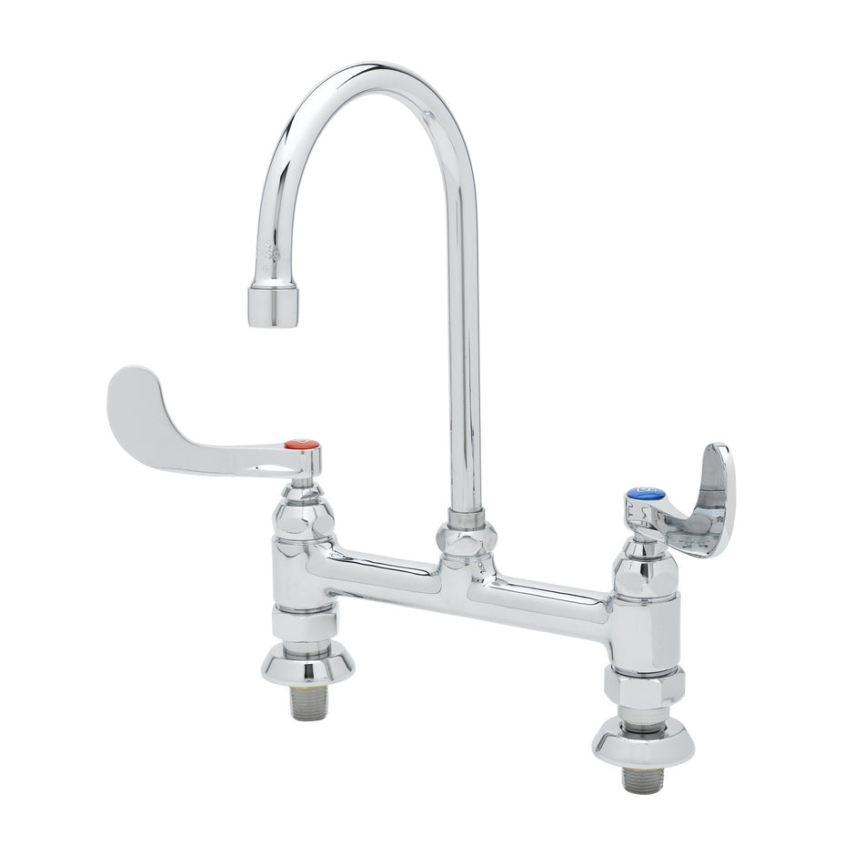 8" Deck Mount Faucet, 1/2"NPT Male Inlets, Swivel Gooseneck, Aerator, 4" Wrist Handles