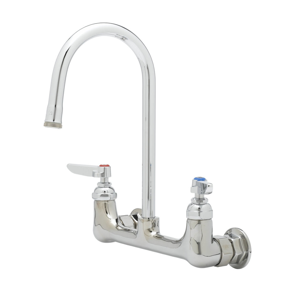 Double Pantry Faucet, 8" Wall Mount, Gooseneck, Solid Brass Chrome-Plated Handles