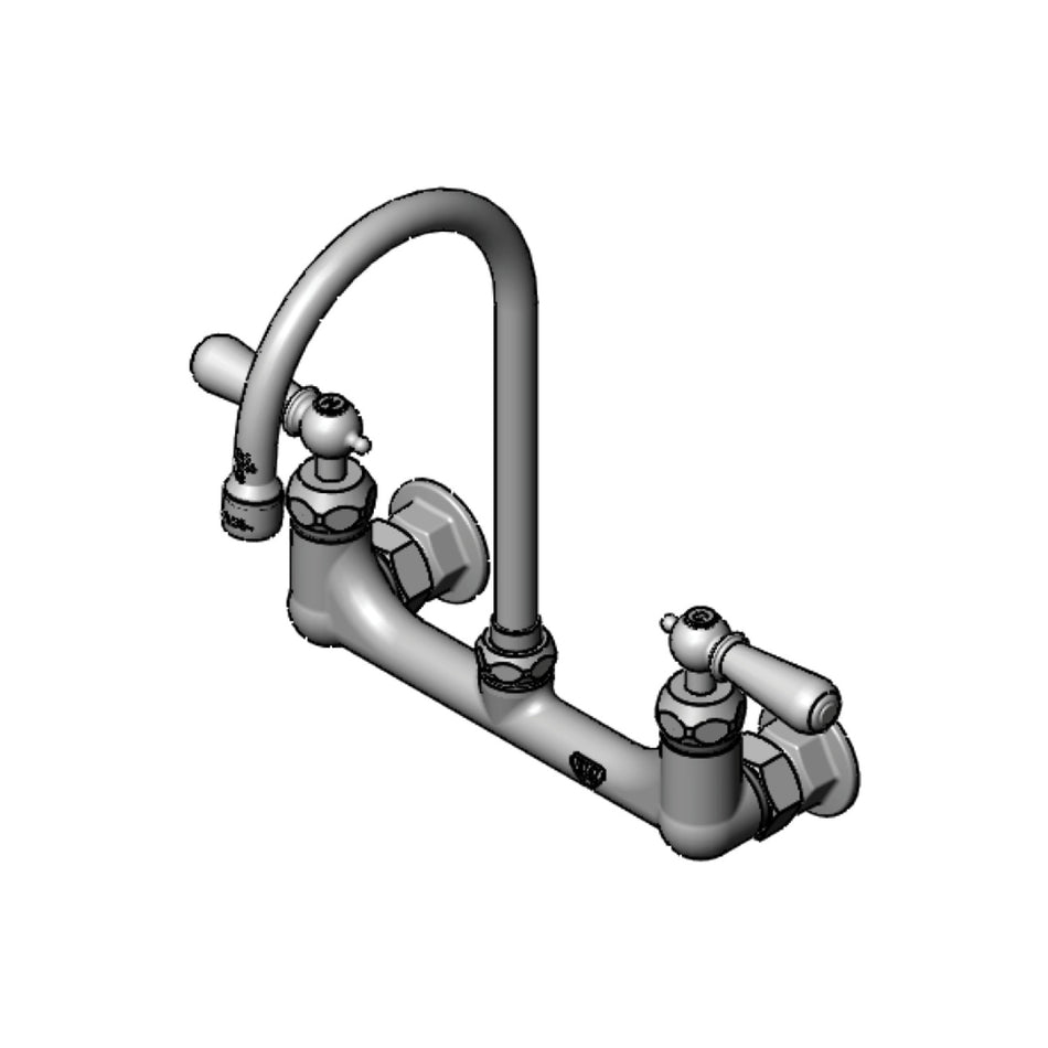 8" Double Pantry Wall Mount Faucet, Ceramas w/ Check Valves, 6" Gooseneck w/ 1.5 GPM Aerator