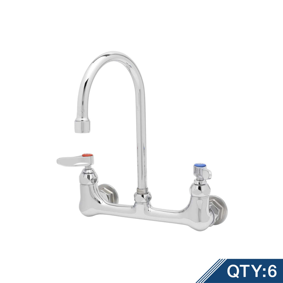 Double Pantry Faucet, Wall Mount, 8" Centers, Swivel Gooseneck, Lever Handles (Qty. 6)
