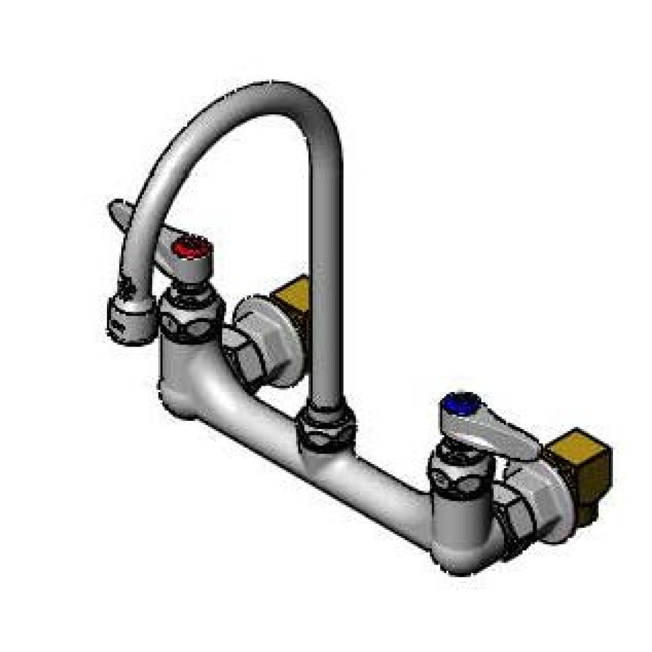 Faucet, 8" Wall Mount, Eternas, Lever Handles, Swivel GN, 0.35 GPM VR Outlet, Elbow Kit