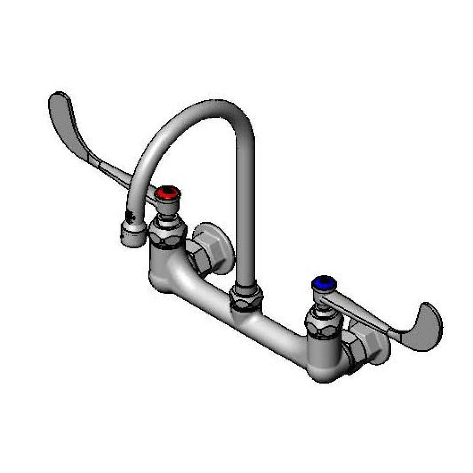 Medical Faucet, 8" Wall Mount, 120X Rigid Gooseneck, 6" Wrist-Action Handles