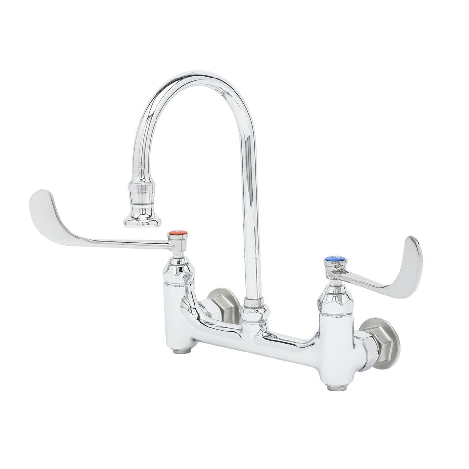 Wall Mount, 8" Centers, Swivel/Rigid Gooseneck w/ 2.2 GPM Rosespray, Built-In Stops