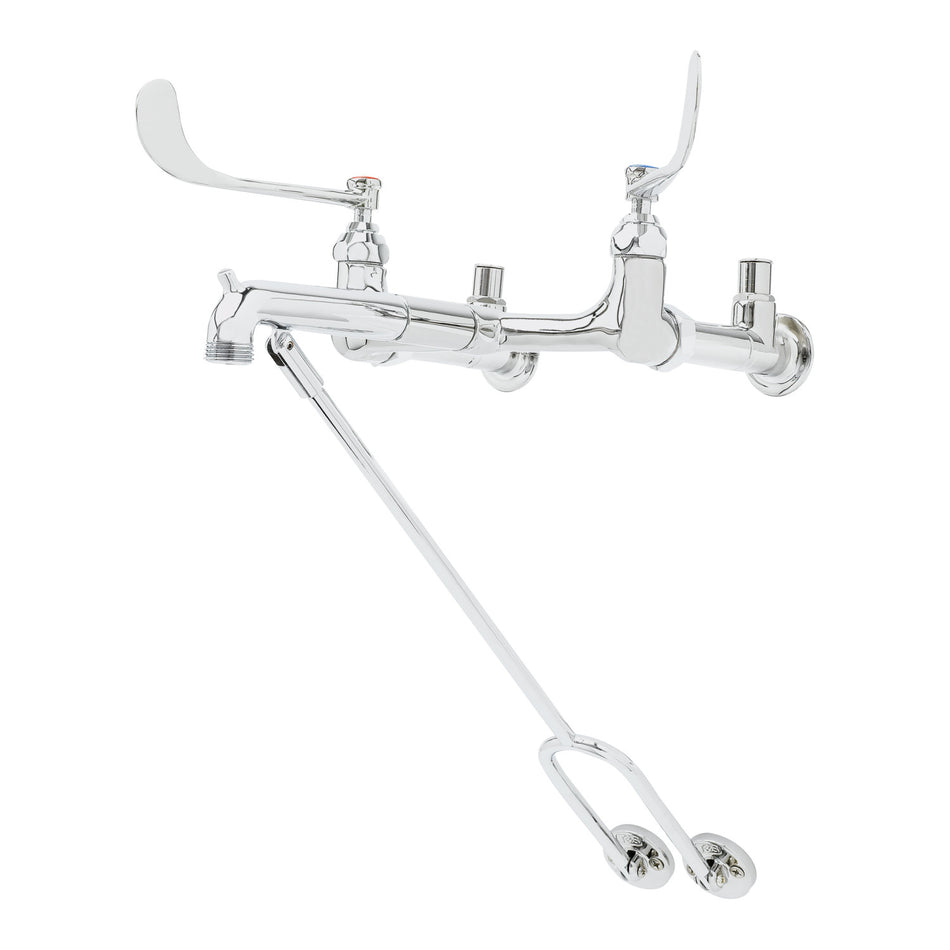 Service Sink Faucet, 8" Wall Mount, Wall Brace, 6" Wrist Handles, JJ Integral Stops