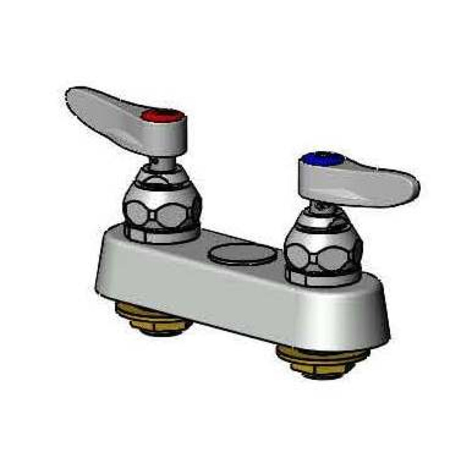 Mixing Faucet, 4" Deck Mount, 1/4" NPT Female Inlets & Outlet, Lever Handles (Outlet on Bottom of Faucet)