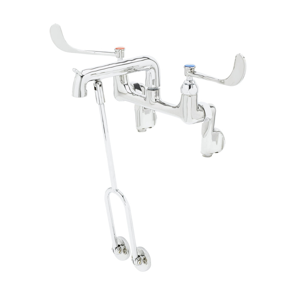 Service Sink Faucet, Wall Mount, Adjustable Centers, 6" Wrist Action Handles, Wall Brace