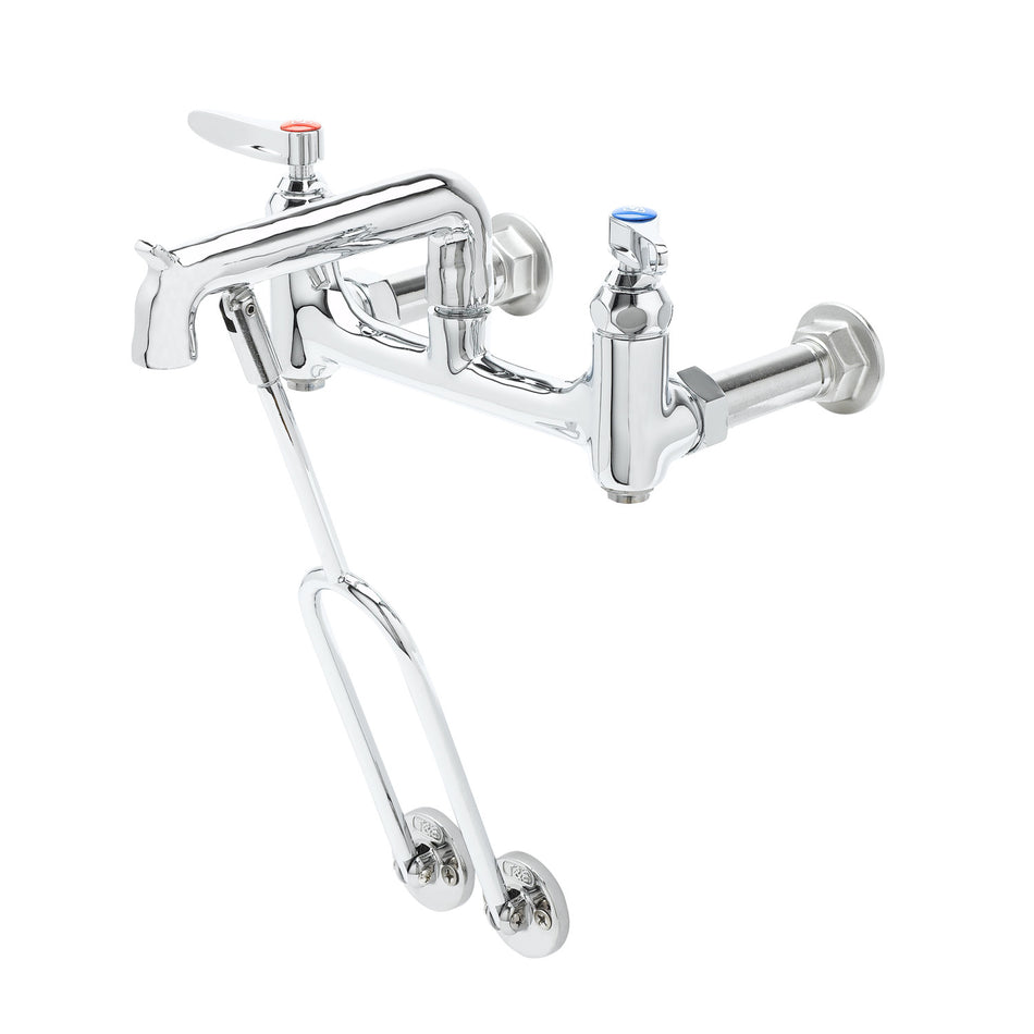 Service Sink Faucet, Wall Mount, 8" Centers, Built-In Stops, Wall Brace, Polished Chrome