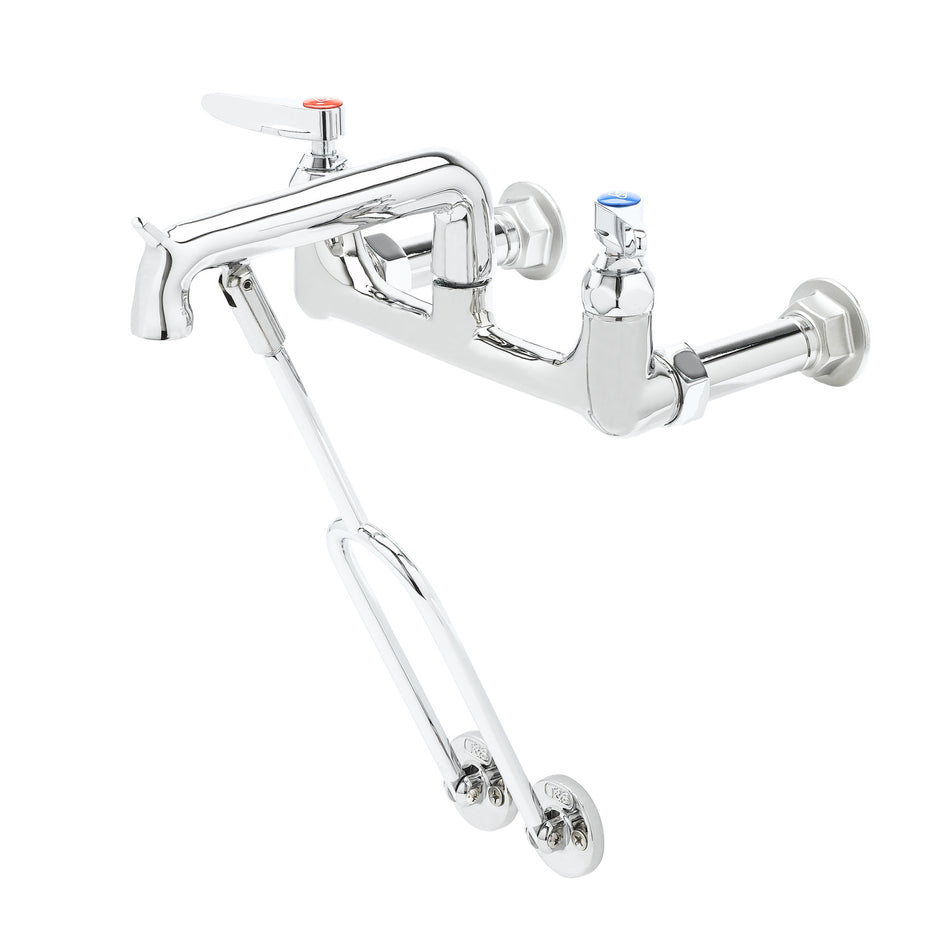 Service Sink Faucet, Wall Mount, 8" Centers, Wall Brace, Polished Chrome Finish