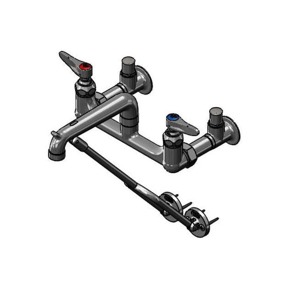 Service Sink Faucet, Wall Mount, 8" Centers, Pail Hook, Integral Stops, Polished Chrome