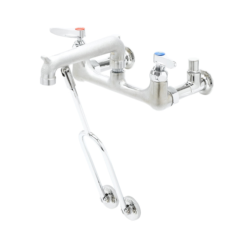 Service Sink Faucet, Wall Mount, 8" Centers, Pail Hook, Integral Stops, Rough Chrome