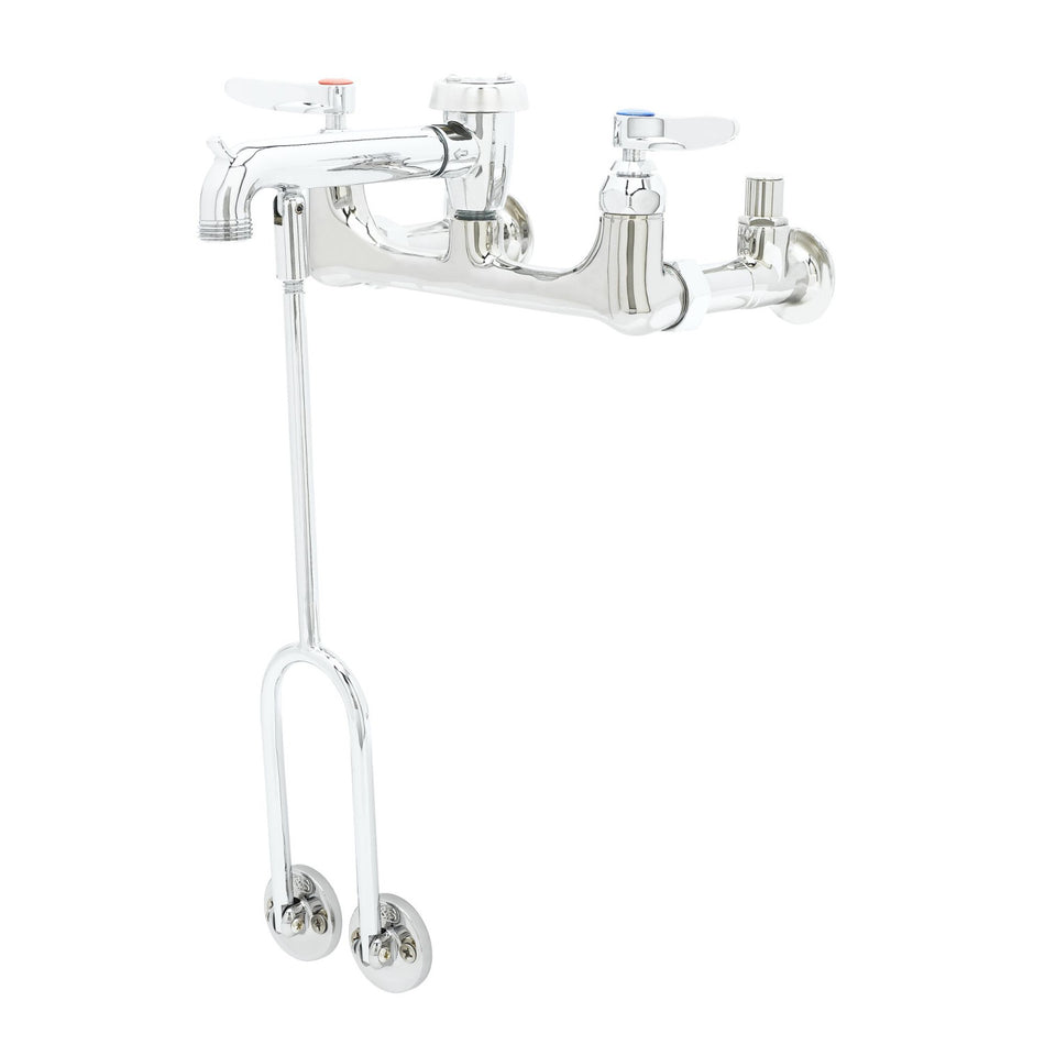 Service Sink Faucet, Wall Mount, 8" Centers, Vacuum Breaker, Integral Stops, Polished