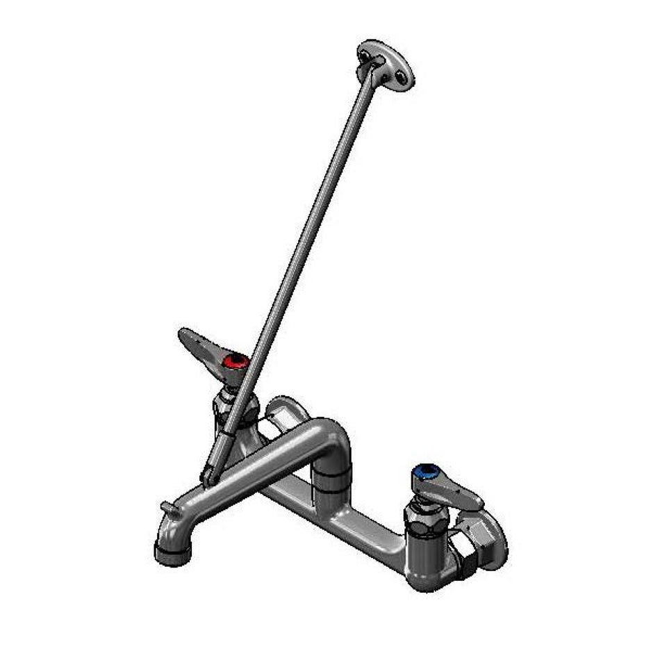 Service Sink Faucet, Wall Mount, 8" Centers, Wall Brace, Plain-End Outlet, Rough Finish