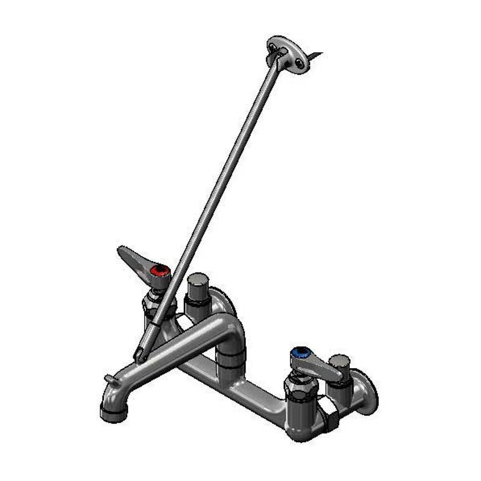 Service Sink Faucet, Wall Mount, 8" Centers, Plain Outlet, Pail Hook, Integral Stops, Poli