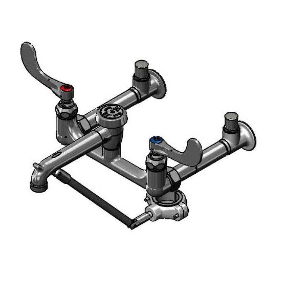 Service Sink Faucet, Split-Ring Clamp for 1-1/2"OD Flush Tube, 4" Handles, Bottom Brace